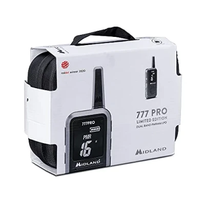 Immagine di Midland 777 Pro Limited Edition, Radio Tascabile Walkie Talkie a Ricarica Rapida, 24 Canali PMR446, 38 Toni CTCSS, Ricaricabile con USB, Valigetta di Trasporto, Nero, 2 Unità