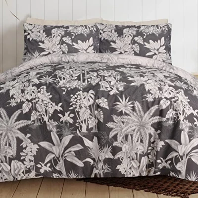 Immagine di Sleepdown Set di biancheria da letto reversibile con copripiumino e federe, per super king size (260 x 200 cm) motivo scimmia tropicale, colore: nero