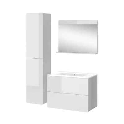 Immagine di Vicco Set di mobili da bagno Izan, Bianco lucido, 4 pezzi con colonna