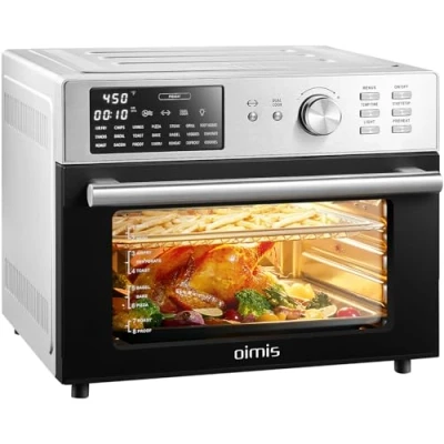 Immagine di OIMIS Friggitrice ad aria Calda, Forno multifunzione 30L, 21 in 1 Elettrico Airfryer timer e temperatura regolabili con 7 accessori Fornetto senza olio certificazione CE, Argento 1800w