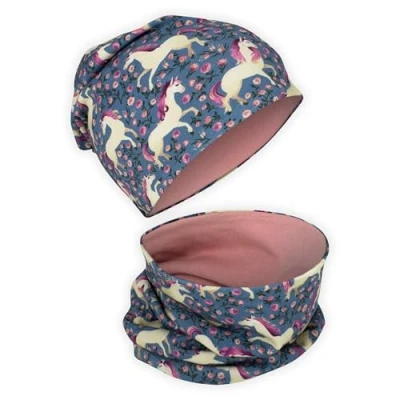 Immagine di HECKBO Berretto per Bambini e set sciarpa snood Interno in jersey reversibile Cavallo Bambine 95% cotone