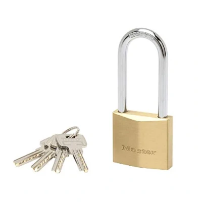 Immagine di Master Lock 2950EURDLJ Lucchetto a Chiavi con Corpo Spesso in Ottone Massiccio e Archetto Longo, Oro, 11.5 x 5 1.7 cm