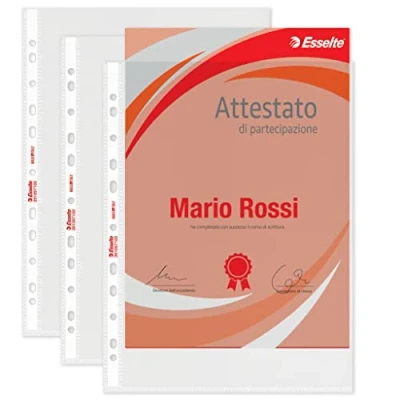 Immagine di Esselte Buste Perforate Office, in PPL Antiriflesso, per Archiviare e Conservare Documenti Formato 22x30 cm, Confezione da 100 Buste, 391097100