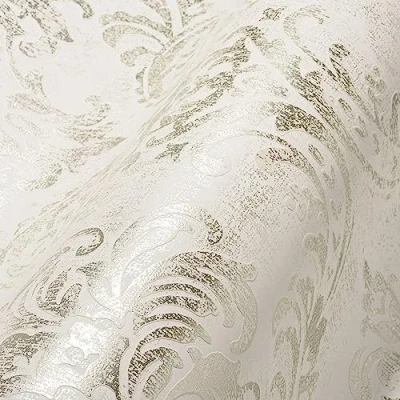 Immagine di Livingwalls Travel Styles Carta da parati in tessuto non tessuto, effetto barocco, bianco e argento, per diversi ambienti, 10,05 m x 0,53