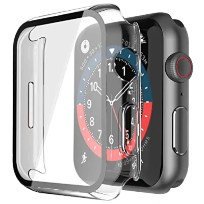 Immagine di [2 Pezzi] Misxi Cover Apple Watch Series 8 7 Con Vetro Temperato 45mm, Custodia Rigida iWatch Protezione Totale Ultra Sottile HD Clear Pellicola Protettiva, 1 Trasparente