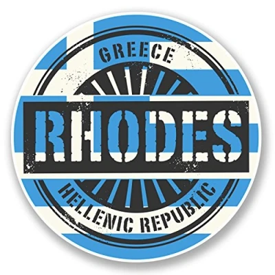 Immagine di 2 x 10 cm Rhodes Grecia Adesivo in vinile per computer portatile auto viaggio bagaglio # 6111