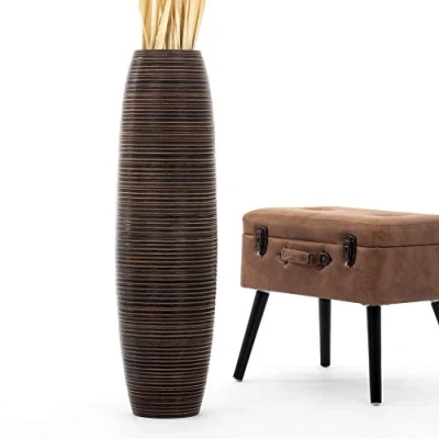 Immagine di Leewadee Grande Vaso Da Terra: Alto Stile Boho In Legno Di Mango Per Rami Pampa, 90 cm, Marrone