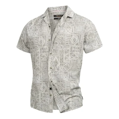 Immagine di Indicode Uomini INFrey Shirt Camicia a Maniche Corte con Motivo in Misto Cotone Covert Green L
