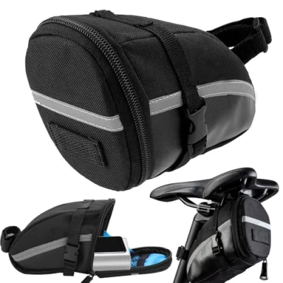 Immagine di Verk Group Borsa da bicicletta impermeabile sotto la sella Custodia multifunzione con chiusura in velcro regolabile, colore nero