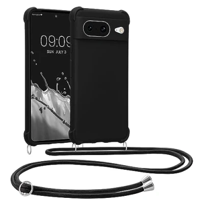 Immagine di kwmobile Custodia Compatibile con Google Pixel 8 Cover Back Case in Silicone TPU Protezione Smartphone Cordino nero