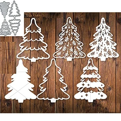 Immagine di Set di 4 stampi per decorazioni a forma albero Natale, fiocchi neve, fustelle in metallo, stencil, fai da te, inviti, biglietti, scrapbooking, goffratura, creazione biglietti