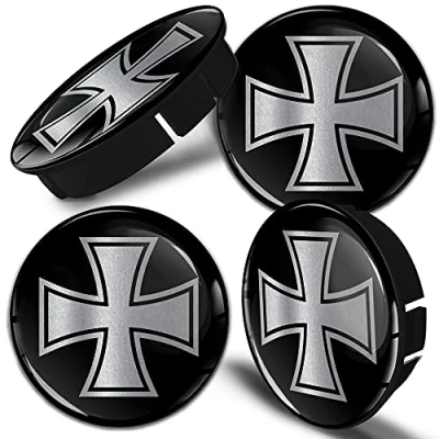 Immagine di SkinoEu® 4 x 60mm Coprimozzo in plastica ABS 3D Copriruota per Auto Universale Iron Cross C 112