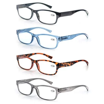Immagine di MODFANS Confezione da 4 Occhiali Lettura 1.75 Presbiopia Uomo Donna, Lente Trasparente Montatura Rettangolare Cerniera a Molla Leggera Classico Comodo