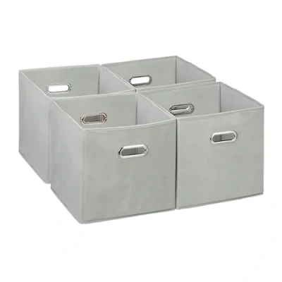 Immagine di Relaxdays Set di 4 Scatola Portaoggetti, Box Cubo da Scaffale HLP 30 x cm, Portagiochi Pieghevole in Stoffa, Grigio, Poliestere, Cartone