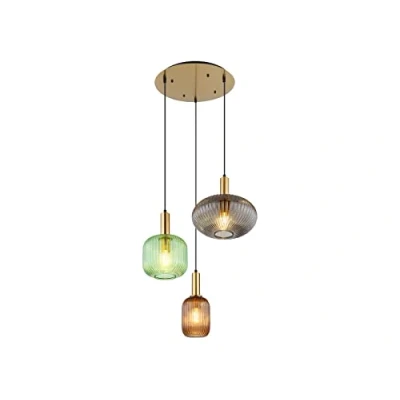 Immagine di GLOBO LIGHTING Lampadario a sospensione con 3 ombrelli in vetro, multicolore, Ø 55 cm