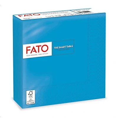 Immagine di Fato Tovaglioli di Carta Monouso, Ideali per Pranzi e Buffet Informali, Confezione da 50 tovaglioli, Formato 33x33, Piegati in 4, 2 veli, Colore Turchese, 100% Pura Cellulosa, Certificata FSC