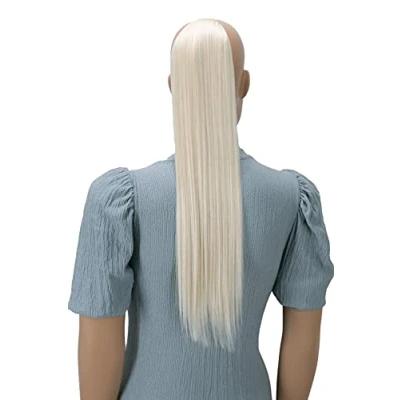 Immagine di CAISHA 60cm Posticcio Per Capelli Hailey Con 2 Nastri Coda Di Cavallo Voluminoso Finti Liscio Biondo Bianco HC4