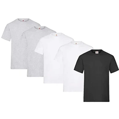 Immagine di Fruit of the Loom Maglietta da uomo, confezione 5 pezzi, in cotone pesante, M, L, XL, XXL, 3XL, diversi colori, XXL