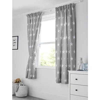 Immagine di Bloomsbury Mill Stelle Grigie e Bianche Coppia Di Tende Foderate Per Bambini Con Fermatenda 168 cm x 183