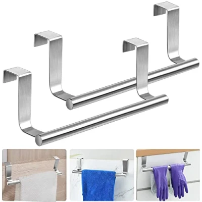 Immagine di THATSRAD 2 Pz Porta Asciugamani da Appendere alle Anta Appendi Strofinacci Senza Forare argento Barre in Acciaio Inox per Cucina Bagno, 23cm