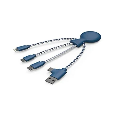 Immagine di Xoopar Mr Bio 4 in 1 Multi USB Cable Cavo ecologico e biodegradabile Caricatore universale per smartphone Apple iPhone Samsung Google Huawey Xiaomi OnePlus LG Kindle (blu)