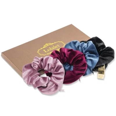 Immagine di Lolalet Scrunchies per Capelli con Tasca Cerniera Riporre Piccoli Oggetti (rossetto, chiavi, contanti,ecc), Elastici Donna 4 Pezzi, Stile E