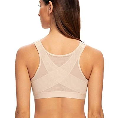 Immagine di MELENECA Donna Reggiseno Posturale con Chiusura Frontale Post Chirurgia Supporto per la Schiena Senza Ferretto Non Imbottito Beige 6E