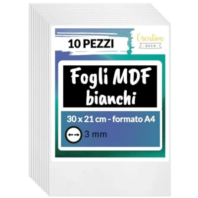 Immagine di Creative Deco 10 x A4 MDF Pannelli in Legno Fogli, Bianchi 300 210 3 mm Fai da Te Perfetto per Taglio Laser, CNC Router, Modellare, Traforato