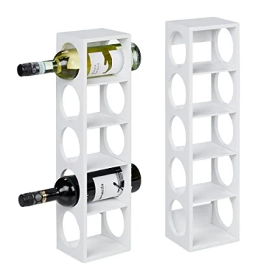 Immagine di Relaxdays Cantinetta Portabottiglie, Set da 2 Scaffali per 5 Bottiglie in Orizzontale, HLP 53x14x12 cm, bambù, Bianco