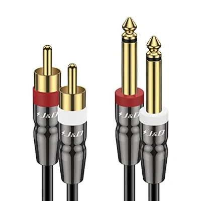 Immagine di J&amp;D Cavo Dual 6,35 mm di Pollice TS a RCA, Heavy Duty 1/4 Maschio RCA Adattatore Stereo Audio Interconnect da Un Quarto Pollice, 4.5 Meter