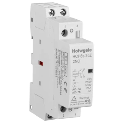 Immagine di Hofwgele HCH8s 25Z Contactor 24V DC 2NO 2Pole Modular Household 25A 50/60Hz Din Rail Mounted AC for Smart Home House Hotel (HCH8s DC24V)