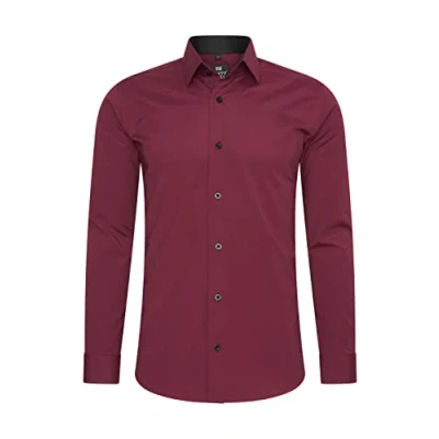 Immagine di Rusty Neal Camicia da uomo di alta qualità, slim fit, a maniche lunghe, elasticizzata, contrasto, per il tempo libero, Bordeaux, XXXXL