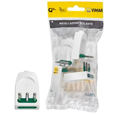 Immagine di Vimar FP00203.B Spina piccola SICURY 2P+T 10 a 250 V 4 pezzi, spinotti orientabili in linea o squadra, standard italiano tipo S11 SPB11