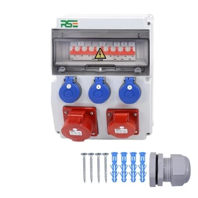 Immagine di Distributore di corrente da parete completamente cablato, 32 A, 16 230 V, con contatore CEE IP65, 12. 1 x 32a 16a 3 LS