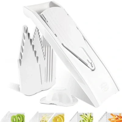 Immagine di Börner Affettaverdure V1 (Set Iniziale) Affettatrice a V con 4 Inserti &amp; Portaverdure Mandolina Regolabile per Verdure Frutta Tagliaverdure Fette, Strisce Cubetti Bianco