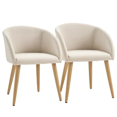 Immagine di HOMCOM Sedie per visitatori, design scandinavo, set di 2 sedie, gambe inclinate affusolate in legno gomma, seduta schienale braccioli ergonomici, aspetto lino beige