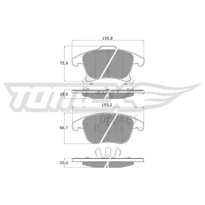 Immagine di TOMEX brakes TX 17 75 Kit pastiglie freno Assale anteriore con segnalatore acustico usura FORD: Mondeo 5 Kombi, Fusion Station Wagon, S Max Mk2