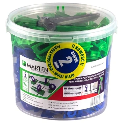 Immagine di Marten Klin Sistema di livellamento per piastrelle Clip Spessore piastrella 7 15 mm Larghezza malta 1 1,5 2 3 Pinze (2MM, 250 linguette + 100 cunei pinza)