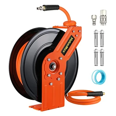 Immagine di ValueMax Avvolgitubo Aria Compressa 15m, Pneumatico in Acciaio per Impieghi Gravosi 3/8&quot;, Attacco Rapido BSP da 1/4&quot;, Dispositivo di Arresto Automatico e Riavvolgitore