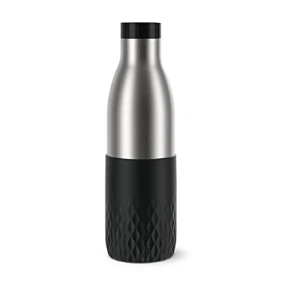 Immagine di Emsa, Borraccia BluDrop Sleeve, Capacità 0.7L, Termica In Acciaio Inox 18/10, 100 % Ermetica e Senza BPA con Chiusura Quick Press, Rivestimento Soft Touch, Colore Nero