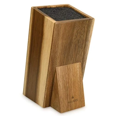 Immagine di Navaris Ceppo Portacoltelli Universale Legno Acacia Contenitore Porta Coltelli Interno Setole Posacoltelli Amovibili per Ogni Coltello Inclinato