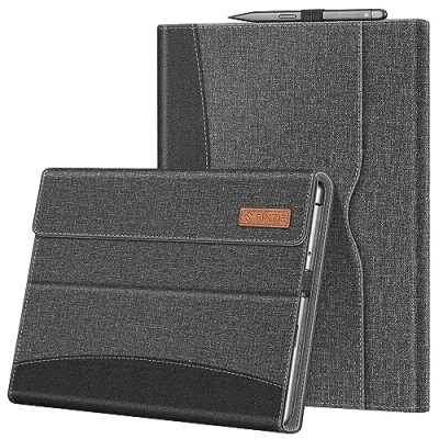 Immagine di FINTIE Custodia per Microsoft Surface Pro 8 13 Pollici 2021 [Multi angli] Portfolio Business Cover con Tasca e Stylus Holder, Compatibile Tastiera Type, Grigio/Nero