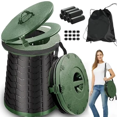 Immagine di WC portatile per campeggio, telescopico, da campeggio con 7 sacchetti la spazzatura in omaggio, pieghevole all&#039;aperto, vasino