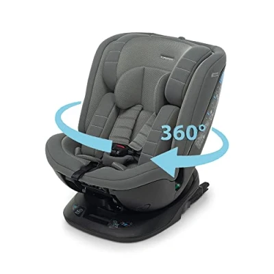 Immagine di Foppapedretti Seggiolino Auto Clock I Size, Seduta Girevole a 360, per bambini da 40 150 cm di altezza, 0 12 anni, conforme ECE R129, Fissaggio Dualfix (Isofix e non), Safe Body Protection, Grigio