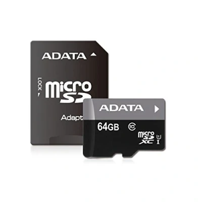 Immagine di ADATA Micro SDXC Scheda di Memoria da 64 GB, UHS I Class10, Nero, AUSDX64GUICL10 RA1