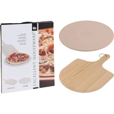 Immagine di Pizza Set Steinplatte mit Pizzaschaufel 2tlg. Ø33cm Platte Servierplatte