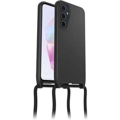 Immagine di OtterBox Cover React Necklace per Samsung Galaxy A35 5G, Custodia Ultra sottile, resistente a shock con cordino collana, adattabile e intercambiabile, testata norme MIL STD 810G, Nero