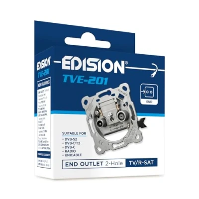 Immagine di EDISION TVE 201 Presa Antenna TV satellitare universale, TV/R SAT Terminale con 2 uscite, da incasso, per DVB S2, Unicable, Terrestre T/T2, C, RADIO, FM, DAB+, Passaggio di DC, Vie