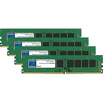 Immagine di Kit di memoria RAM DDR4 da 64 GB (4 x 16 GB) 2400 MHz PC4 19200 288 PIN ECC DIMM (UDIMM) compatibile con server/workstation/schede madri