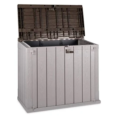 Immagine di Toomax Shed Stora Way Plus XL, porta attrezzi da 1270 litri, finitura effetto legno, colore grigio talpa/marrone, dimensioni 145x85x124,5h cm.